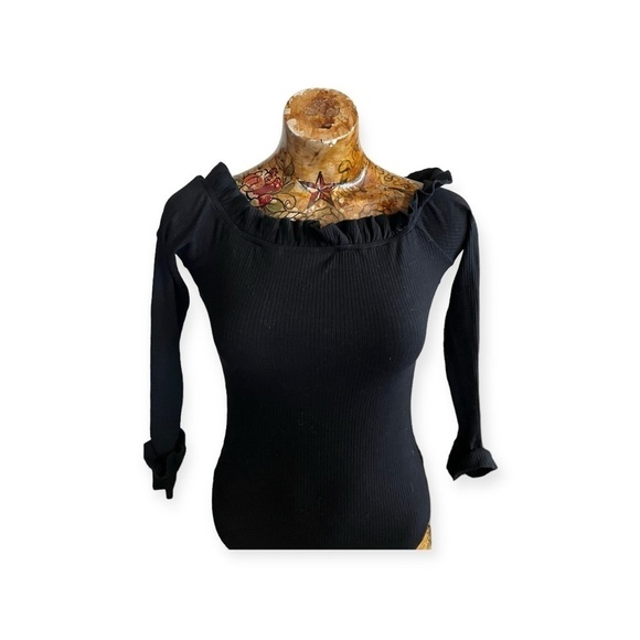 Lovers + Friends bodysuit black ruffle collar Medium one piece - Picture 2 of 8